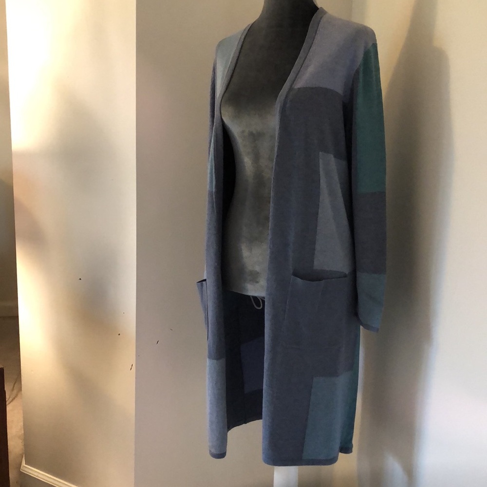 J Jill Knit Colorblock Duster Long Open Cardigan